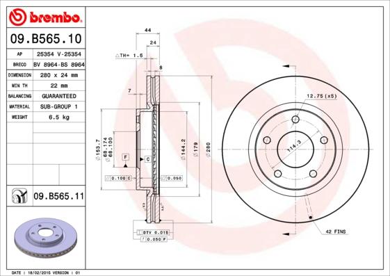 Brembo 09.B565.11 - Bremžu diski autodraugiem.lv