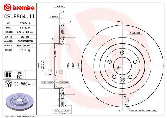 Brembo 09.B504.11 - Bremžu diski autodraugiem.lv