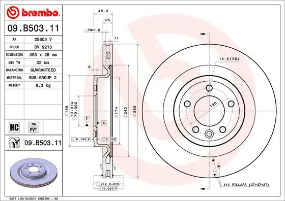 Brembo 09.B503.11 - Bremžu diski autodraugiem.lv