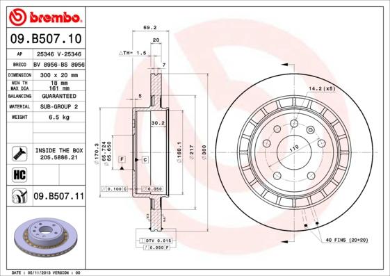 Brembo 09.B507.11 - Bremžu diski autodraugiem.lv