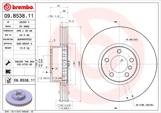 Brembo 09.B538.11 - Bremžu diski autodraugiem.lv