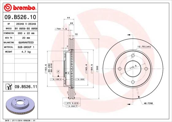 Brembo 09.B526.11 - Bremžu diski autodraugiem.lv