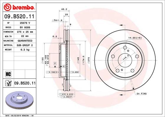 Brembo 09.B520.11 - Bremžu diski autodraugiem.lv