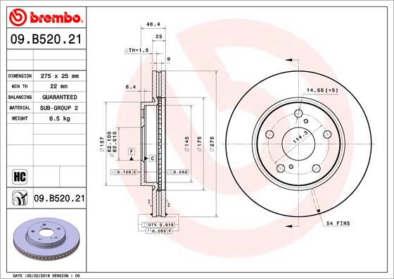 Brembo 09.B520.21 - Bremžu diski autodraugiem.lv