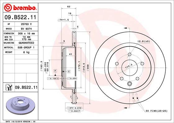 Brembo 09.B522.11 - Bremžu diski autodraugiem.lv
