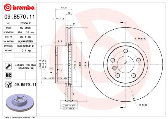 Brembo 09.B570.11 - Bremžu diski autodraugiem.lv