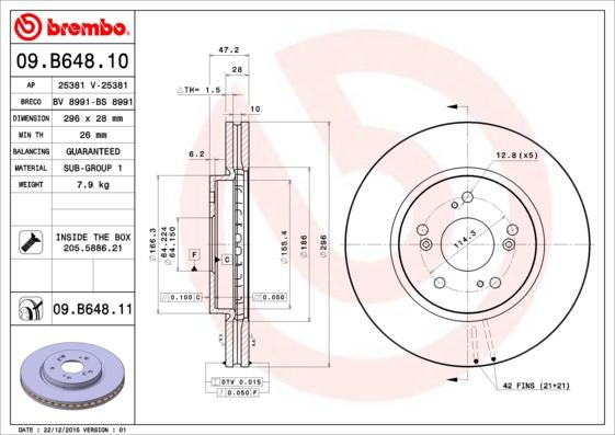 Brembo 09.B648.10 - Bremžu diski autodraugiem.lv