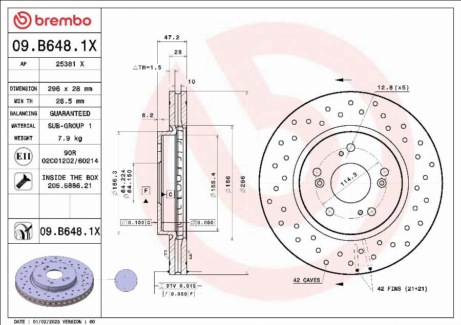 Brembo 09.B648.1X - Bremžu diski autodraugiem.lv