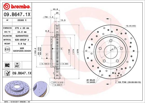 Brembo 09.B647.1X - Bremžu diski autodraugiem.lv