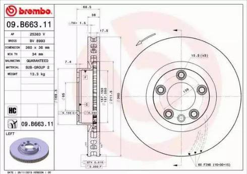 Brembo 09.B663.11 - Bremžu diski autodraugiem.lv