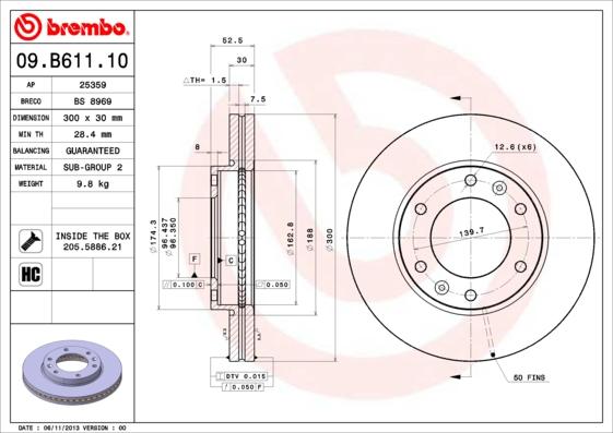 Brembo 09.B611.10 - Bremžu diski autodraugiem.lv