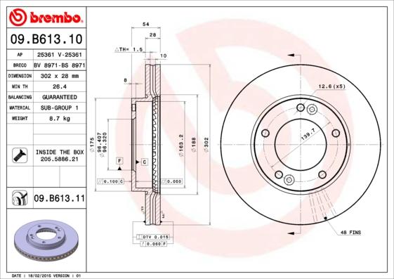 Brembo 09.B613.10 - Bremžu diski autodraugiem.lv