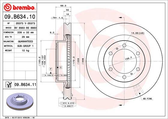 Brembo 09.B634.10 - Bremžu diski autodraugiem.lv