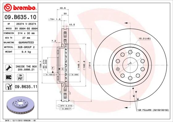 Brembo 09.B635.10 - Bremžu diski autodraugiem.lv