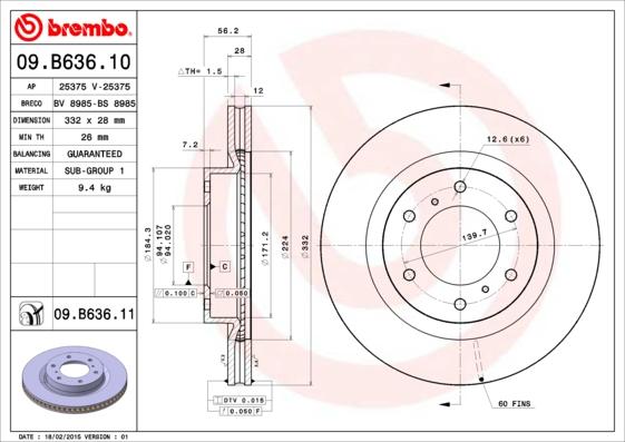 Brembo 09.B636.10 - Bremžu diski autodraugiem.lv