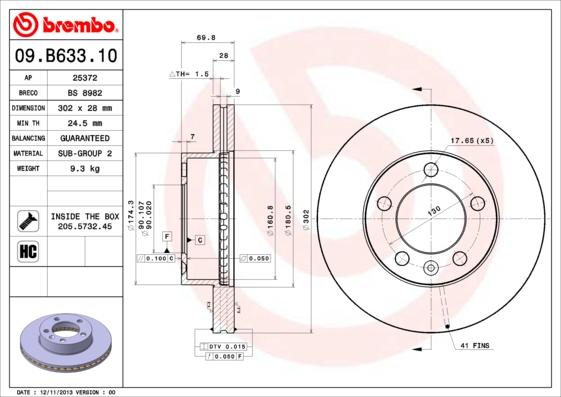 Brembo 09.B633.10 - Bremžu diski autodraugiem.lv