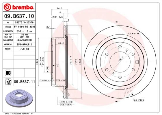 Brembo 09.B637.11 - Bremžu diski autodraugiem.lv