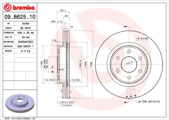 Brembo 09.B625.10 - Bremžu diski autodraugiem.lv