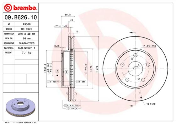 Brembo 09.B626.10 - Bremžu diski autodraugiem.lv