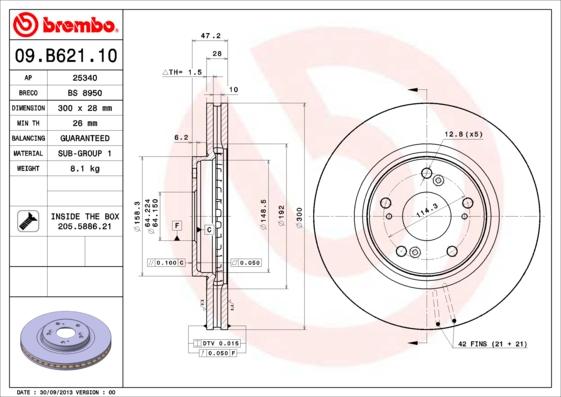 Brembo 09.B621.10 - Bremžu diski autodraugiem.lv