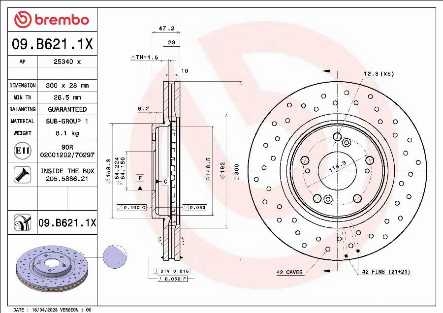 Brembo 09.B621.1X - Bremžu diski autodraugiem.lv