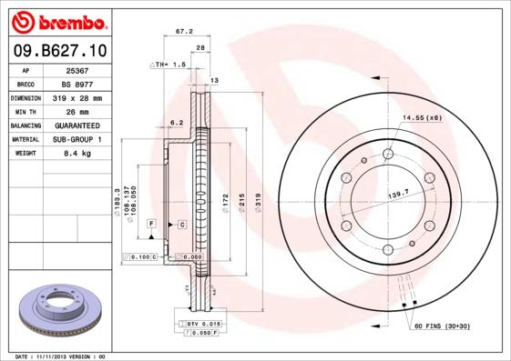 Brembo 09.B627.10 - Bremžu diski autodraugiem.lv