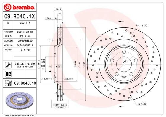 Brembo 09.B040.1X - Bremžu diski autodraugiem.lv
