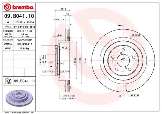 Brembo 09.B041.10 - Bremžu diski autodraugiem.lv