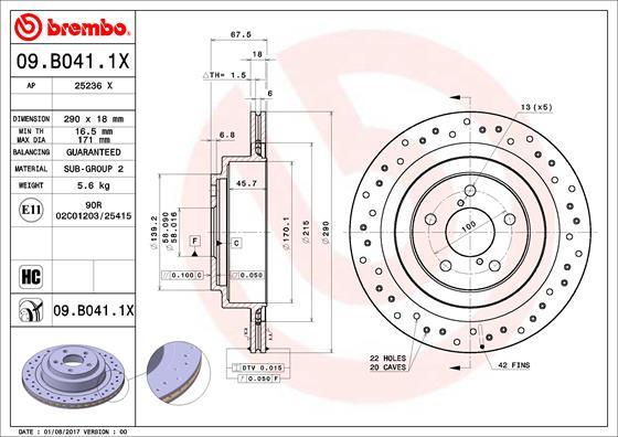 Brembo 09.B041.1X - Bremžu diski autodraugiem.lv