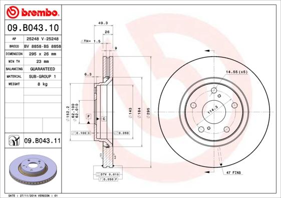 Brembo 09.B043.10 - Bremžu diski autodraugiem.lv