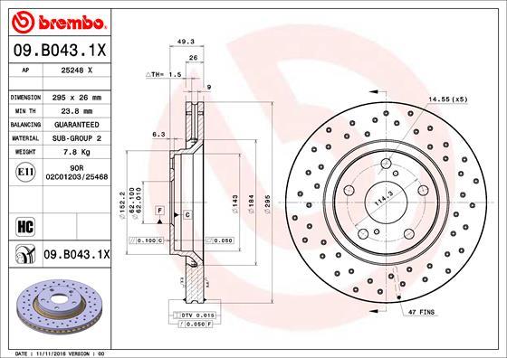 Brembo 09.B043.1X - Bremžu diski autodraugiem.lv