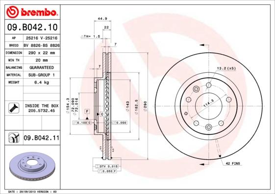 Brembo 09.B042.11 - Bremžu diski autodraugiem.lv