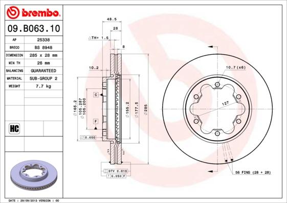 Brembo 09.B063.10 - Bremžu diski autodraugiem.lv