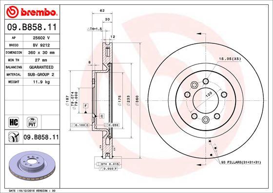 Brembo 09.B858.11 - Bremžu diski autodraugiem.lv