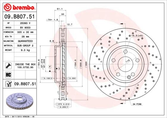 Brembo 09.B807.51 - Bremžu diski autodraugiem.lv