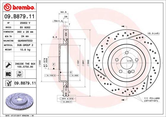 Brembo 09.B879.11 - Bremžu diski autodraugiem.lv