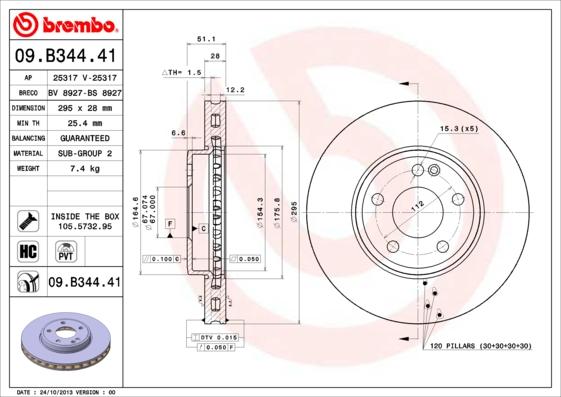 Brembo 09.B344.41 - Bremžu diski autodraugiem.lv