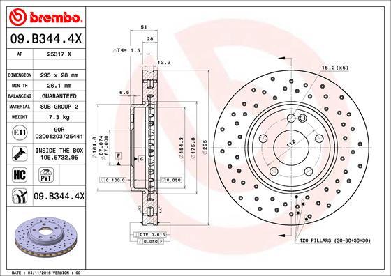 Brembo 09.B344.4X - Bremžu diski autodraugiem.lv