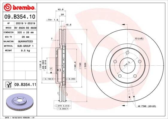 Brembo 09.B354.10 - Bremžu diski autodraugiem.lv