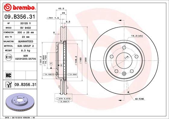 Brembo 09.B356.31 - Bremžu diski autodraugiem.lv