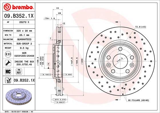 Brembo 09.B352.1X - Bremžu diski autodraugiem.lv