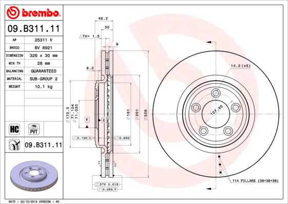 Brembo 09.B311.11 - Bremžu diski autodraugiem.lv