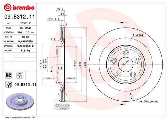 Brembo 09.B312.11 - Bremžu diski autodraugiem.lv