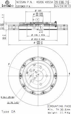 Brembo 09.B386.23 - Bremžu diski autodraugiem.lv