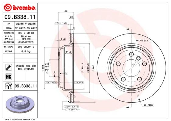 Brembo 09.B338.11 - Bremžu diski autodraugiem.lv