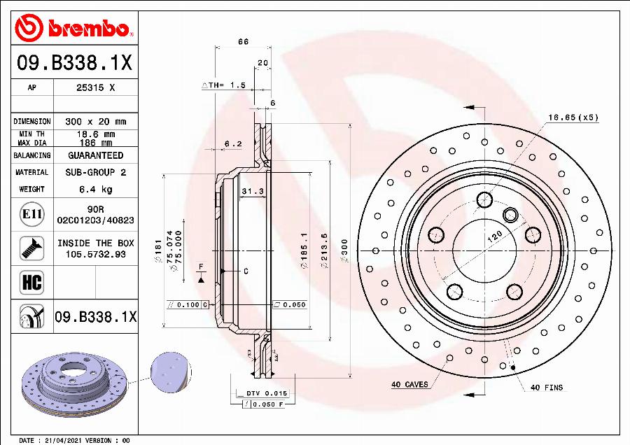 Brembo 09.B338.1X - Bremžu diski autodraugiem.lv