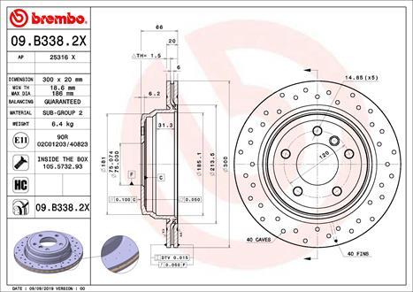 Brembo 09.B338.2X - Bremžu diski autodraugiem.lv