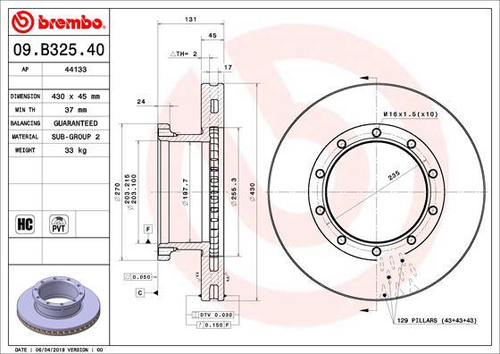 Brembo 09.B325.40 - Bremžu diski autodraugiem.lv