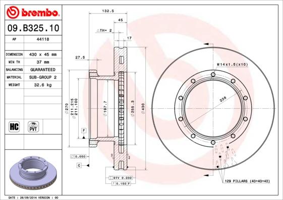 Brembo 09.B325.10 - Bremžu diski autodraugiem.lv