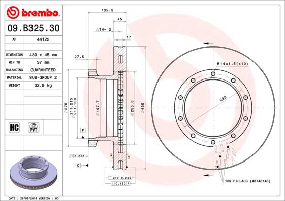 Brembo 09.B325.30 - Bremžu diski autodraugiem.lv